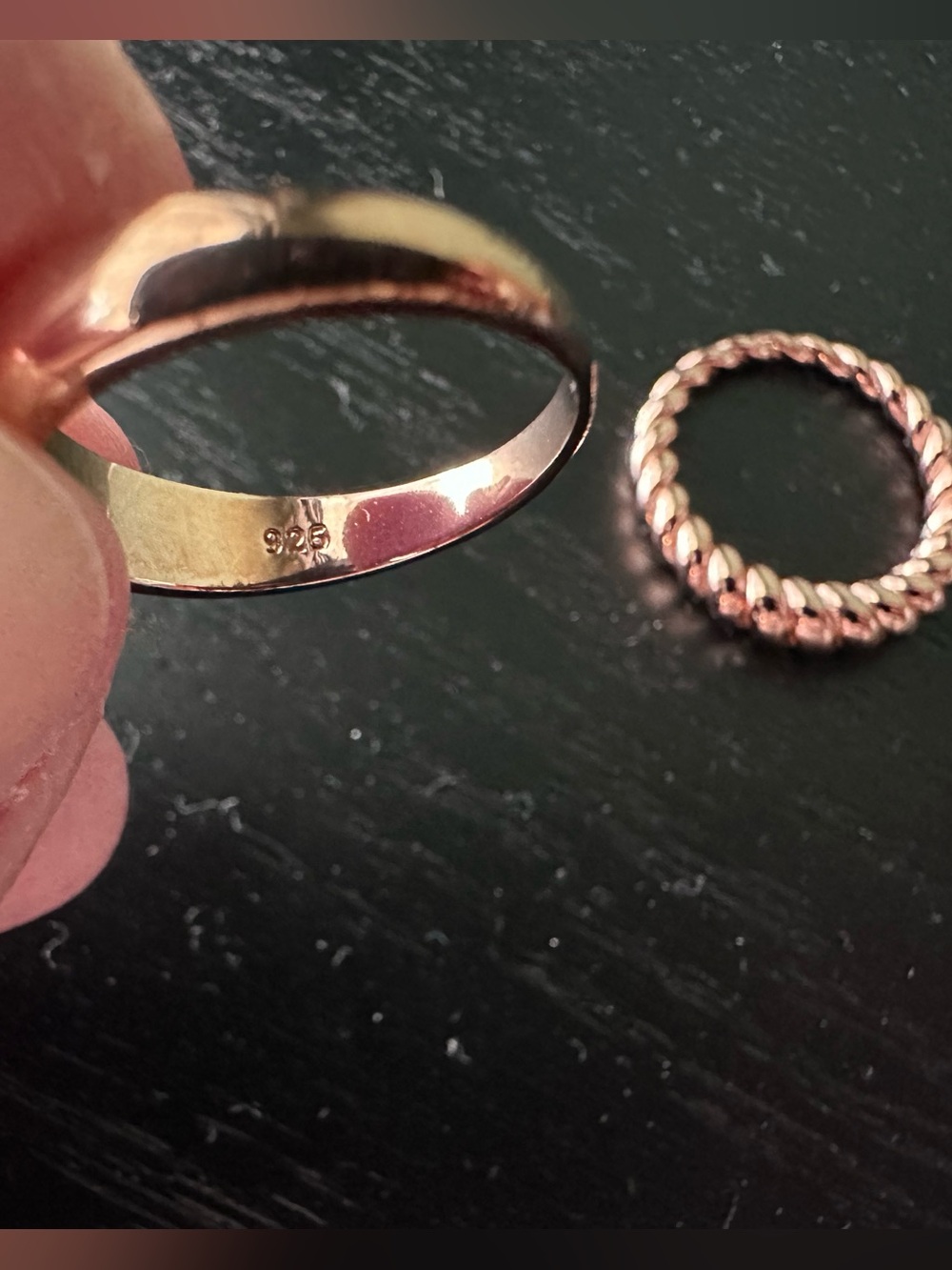 Rose Gold over Sterling Silver Stacking Ring Duo — Dome and Twisted Bands - Picture 3 of 14